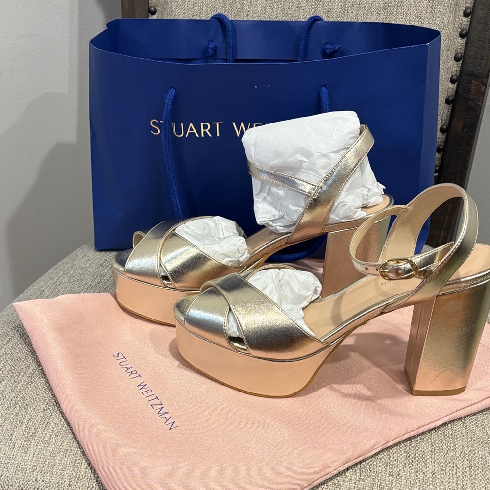 Stuart Weitzman Metallic Gold Platform Heels